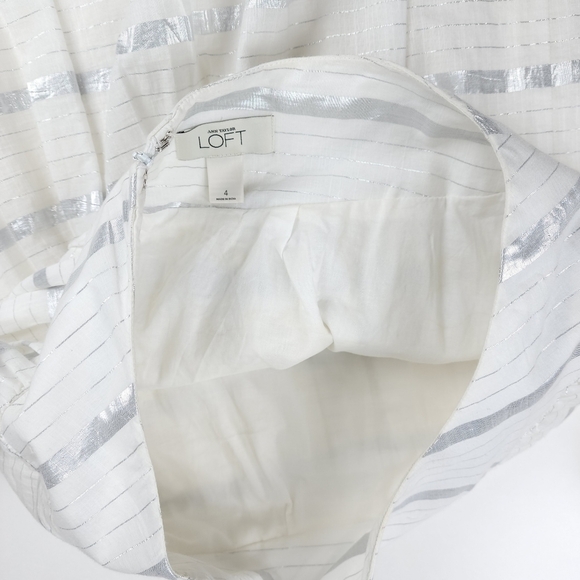 Loft Off White Silver Metallic Stripe Skirt Sz 4 - Picture 6 of 12